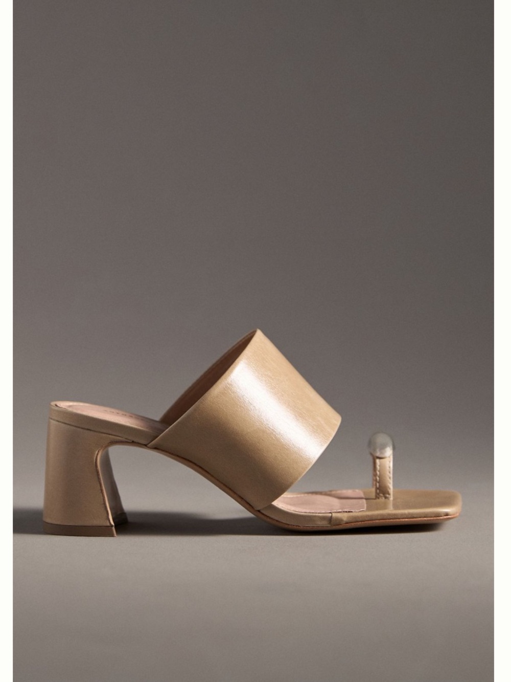 NWT ANTHROPOLOGIE Toe-Ring Block-Heel Leather Mules in Taupe Sz 41 (10.5-11)